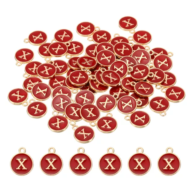 Letter Charm X, 60Pcs Double Sided Alphabet Initial Charm Pendants Beads Red