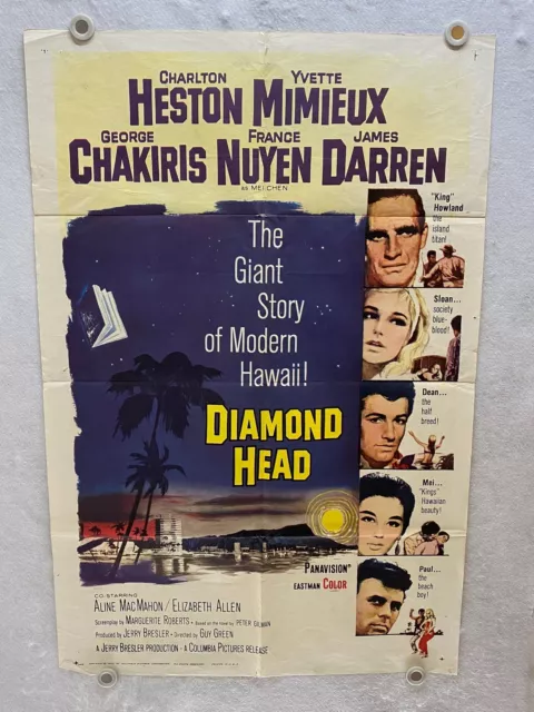 1962 Diamond Head 1SH Movie Poster 27 x 41 Charlton Heston, Yvette Mimieux, Geor