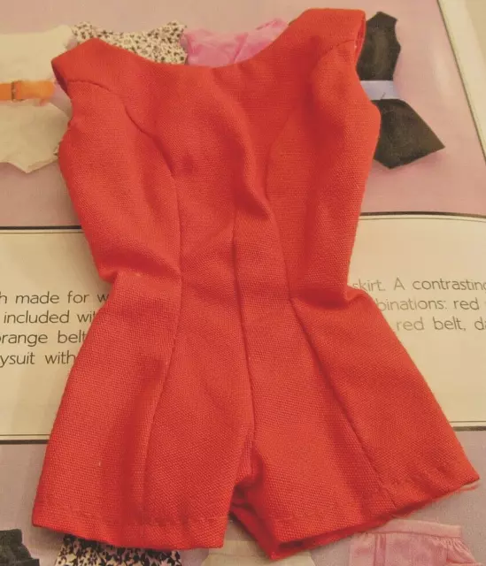 Vintage Barbie 1962 Fashion PAK Red Cotton Scoop Neck Playsuit Romper, Excellent