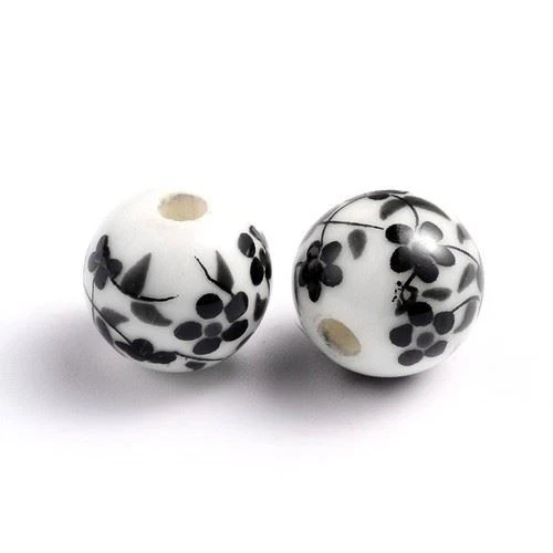 White/Black Porcelain Beads Plain Round 8mm Pack Of 10
