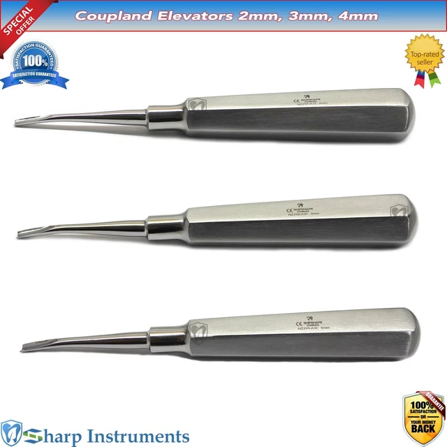 Dental Straight Elevators Set - 2mm, 3mm, 4mm Root Tip Elevators In Stainless Steel For Tooth Extraction