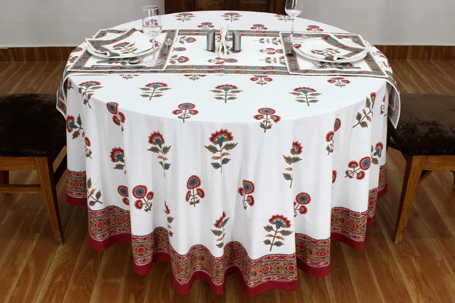 Dining Table Cover Pure Cotton Cloth Block Printed Table Cloth Round Table Mats