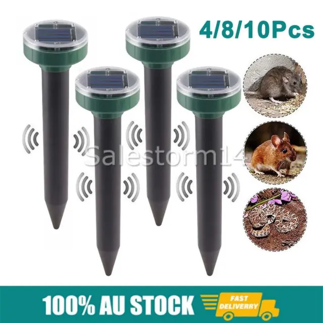 4-10pc Garden Snake Repeller Multi Pulse Ultrasonic Solar Powered Pest Repellent