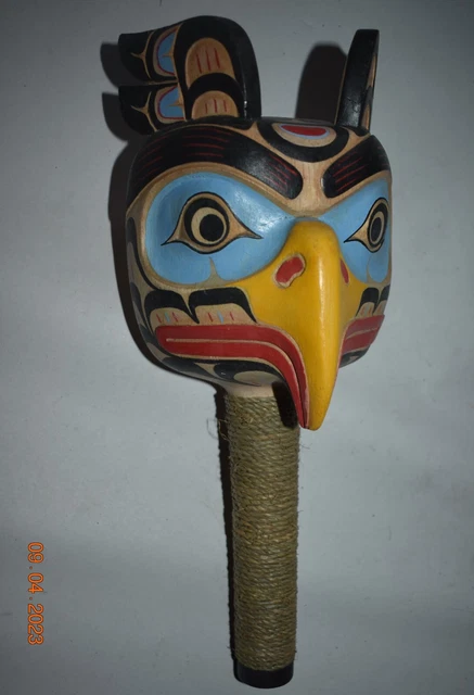 Orig $399 Northwest Coast Shaman Eagle Rattle, 14"