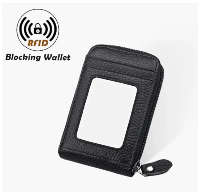 Men's Wallet Genuine Leather Credit Card Holder RFID Blocking Zipper Thin Pocket 5