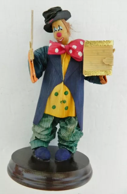 Conductor Clown Figurine Heavy Paper Clothes Wooden Head and Stand Music Sheet