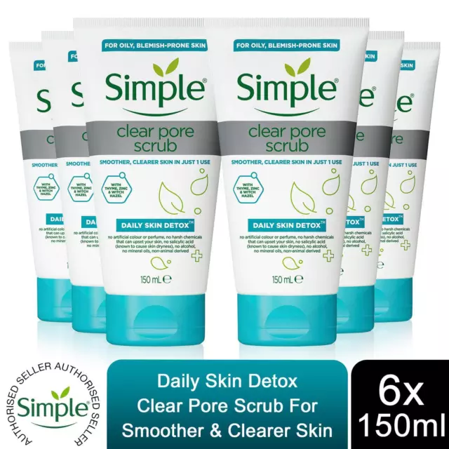 6 x 150ml Simple Daily Skin Detox Pore Polishing Face Scrub for Oily Skin