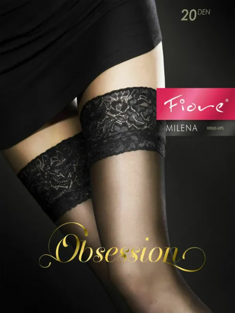 Fiore Milena Sexy Sensuous Sheer Seam Lace Matte Finish Hold-Ups Stocking 20 Den