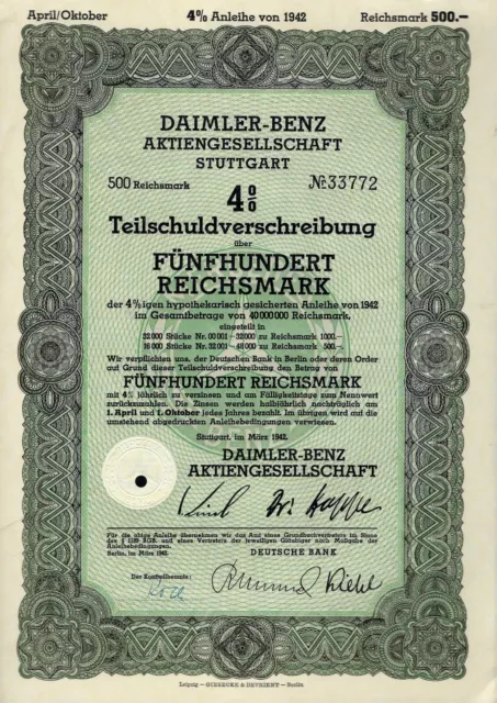 Daimler Benz AG Stuttgart, 4% Teilschuldverschreibung 1942 (500 RM)