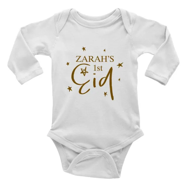 Personalised 1st Eid - Gold Long Sleeve Baby Grow Vest Bodysuit Boys Girls