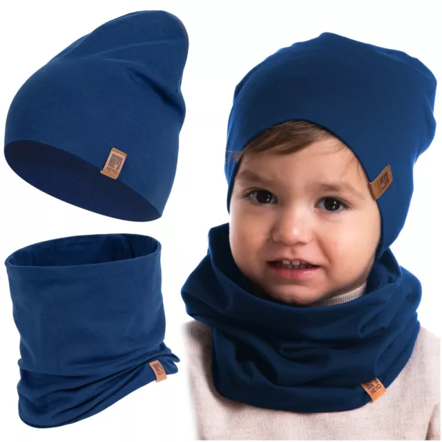 Kinder Set Beanie Mütze Schlauchschal Baumwolle Rundschal Mädchen Jungen Herbst