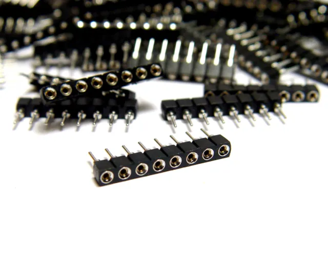 100x listello boccola, 8 pin in RM 2.54, contatti dorati, 0,6 mm, montaggio IC