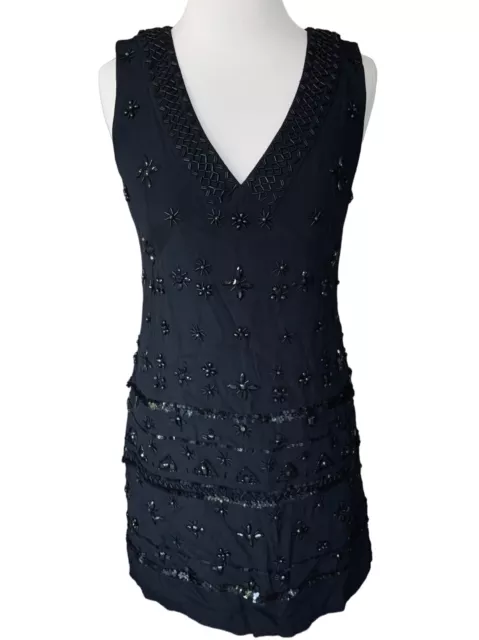 $368 Nwt French Connection Ladies Sleeveless Beaded Sequined Vneck Party Dress 6