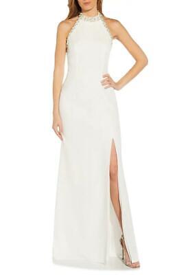 ADRIANNA PAPELL-WOMEN'S PEARL Crepe Halter Gown- Size-8- Ivory 