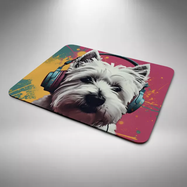 West Highland Terrier Mouse Mat Funny Birthday Day Office Xmas Gift Headphones