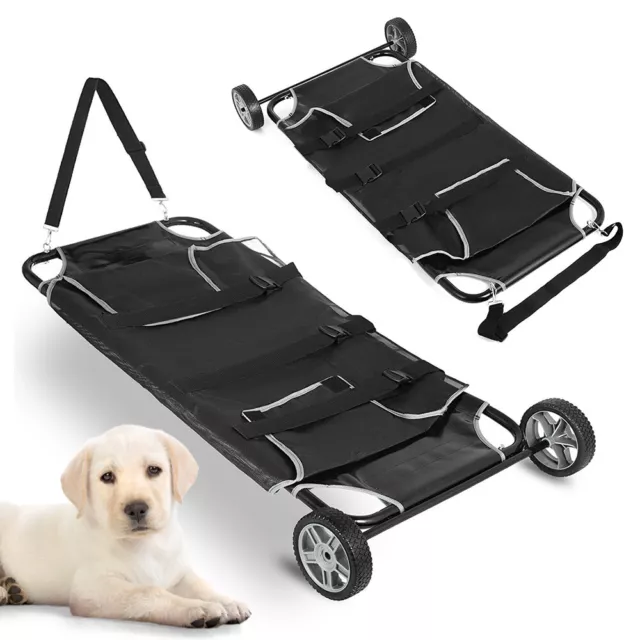 Animal Stretcher Pet Transport Trolley Black Folding Cart Two Wheels for Dog Cat