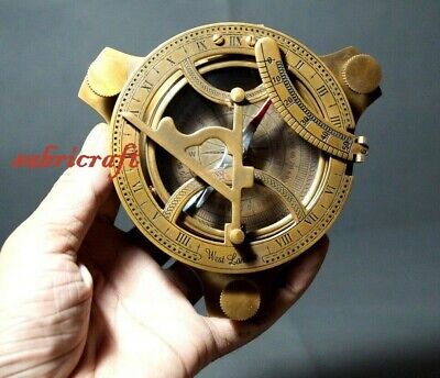 Antique Solid Brass Sundial Compass Adjustable for Navigation Marine Navy Ship