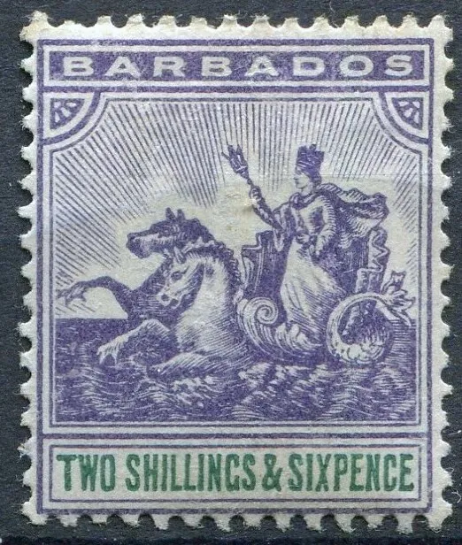 Barbados 1892 issue, SG 115, 2/6d Violet & Green, Wmk CA, Mint Hinged, CV £150