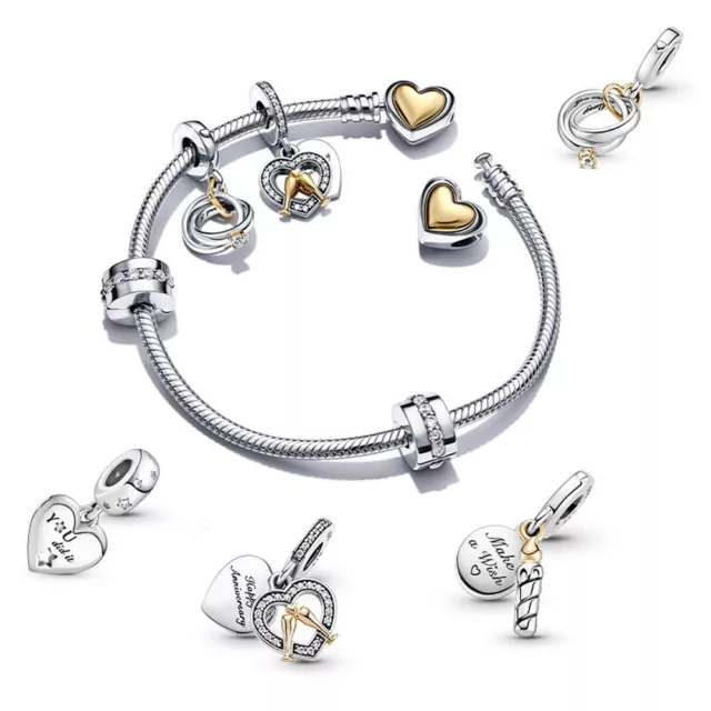 Love Heart Bracelets Charms - Sterling Silver Fit Beads Jewelry Making Supplies 3
