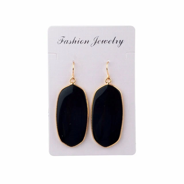 Natural Gemstone Pendant Gold Plated Large Exaggerated Drop Dangle Earrings