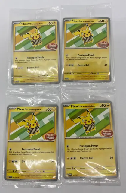 Pokemon TCG Indonesia Journey Exclusive Promo Pikachu Berkemeja Batik Set of 4x