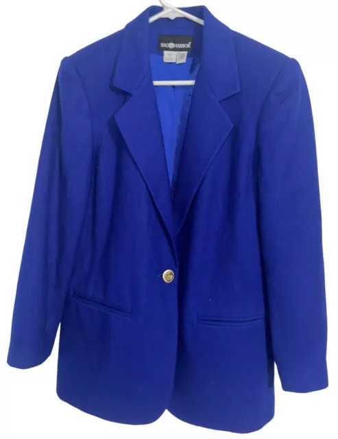VINTAGE SAG HARBOR Womens 100% Wool Single Button Blazer Sz 6 Blue ...
