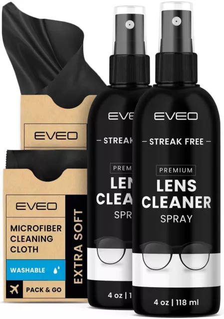 EVEO Eyeglass Cleaner Spray - Screen & Eye Glasses Kit - 8oz (4oz x 2)