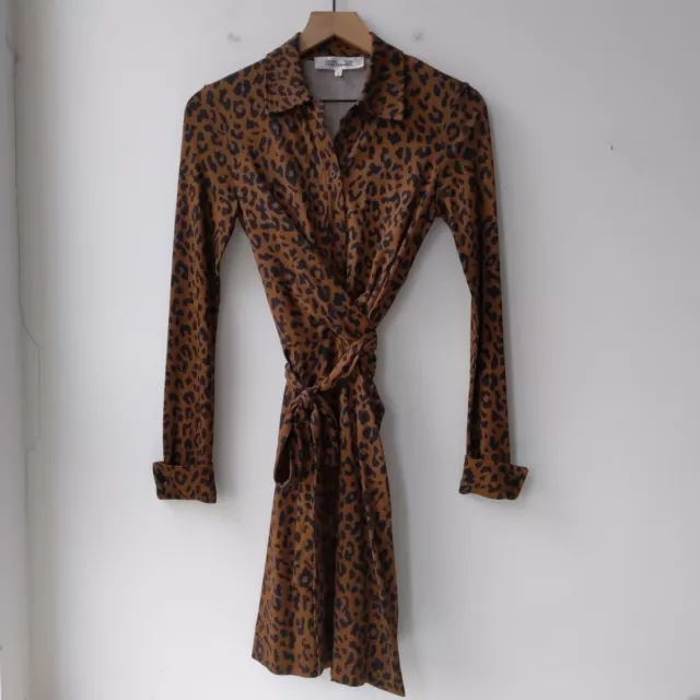 DVF Didi Side Tie Leopard Print Wrap Shirt Dress Women's 0