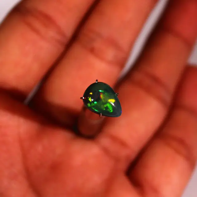 1.9 Cts Natural Black Ethiopian Opal Top Quality 11mmx8mm Pear Cabochon Gemstone