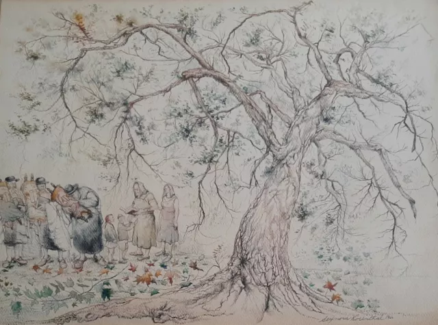 SEYMOUR ROSENTHAL (1921-2007), Watercolor , Jews Under The Maple Tree, Signed