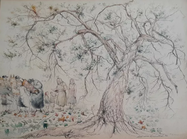 SEYMOUR ROSENTHAL (1921-2007), Watercolor , Jews Under The Maple Tree, Signed SEYMOUR ROSENTHAL (1921-2007), Watercolor , Jews Under The Maple Tree, Signed