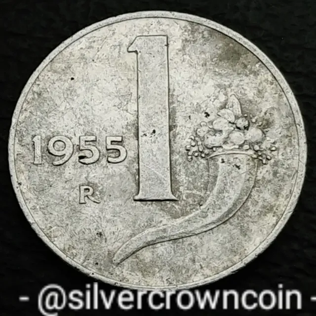 Italy 1 Lira 1955 R. KM#91. Aluminum One Dollar coin Balance Scales Cornucopia S