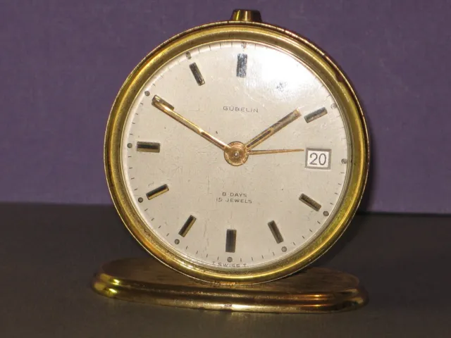 Vintage Swiss Gubelin 8 Days 15 Jewels Desk/Travel Alarm Clock