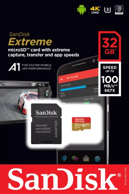 Sandisk Extreme 32GB Micro SD Card SDHC Memory Card TF Class 10 Adapter V30 U3