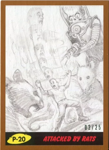 Mars Attacks The Revenge Bronze [25] Pencil Art Base Card P-20 Attacked by Rats