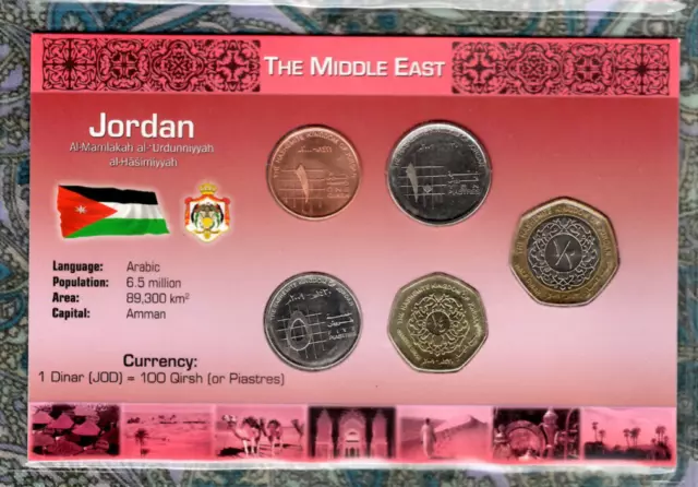 Littleton World Coin Set Jordan UNC 1/2,1/4 Dinar 5,10 Piastres 2009 Qirsh 2000