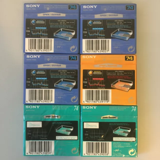 LOTTO 6x SONY Minidisc Audio Registrabili Colore MD 74 min. Blu Giallo Verde SIGILLATO 3