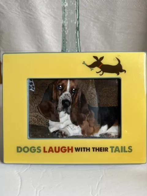 Williams And Sonoma 4x6 Yellow/ Blue Frame “Dogs Laugh With Their Tags” New