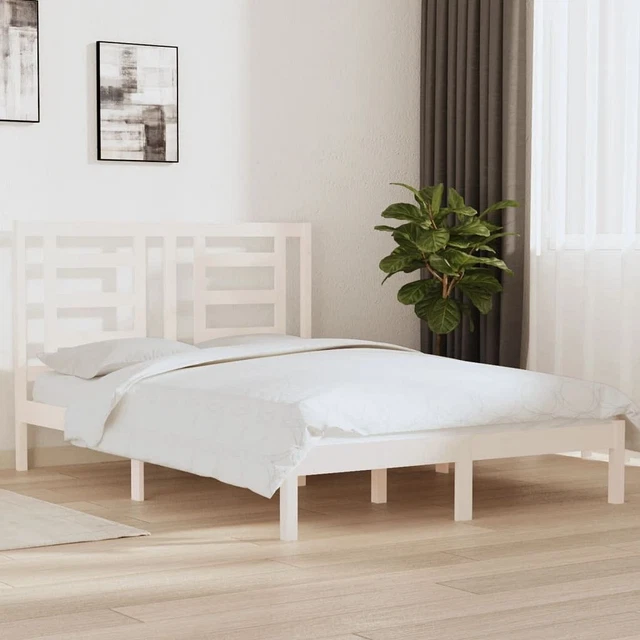 BED FRAME WITHOUT Mattress White 150x200 cm King Size Solid Wood Pine £