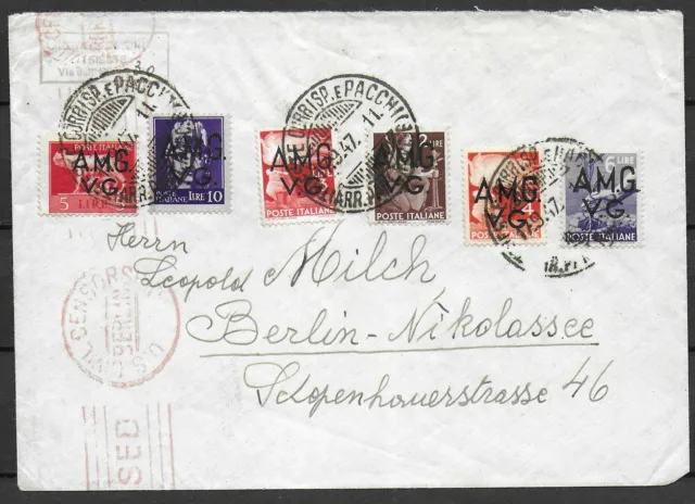 Triest-A 1947 US Machine censored cover to Berlin