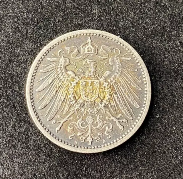 1915-A Germany Empire 1 Mark 0.9000 Silver ASW 0.1606 Oz Free Shipping