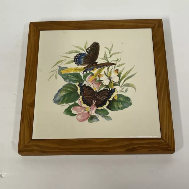 INCEPA Ceramic Pottery Tile Brazil Framed Holmes Gray Butterflies Butterfly