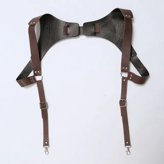 Brown Vintage Leather Suspenders Braces Shoulder Strap Belt Harness for Men O6M3