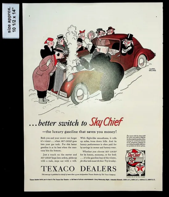 1940 Texaco Oil Co. Fire Sky Chief Gasoline Car Red Smoke Vintage Print Ad 36122