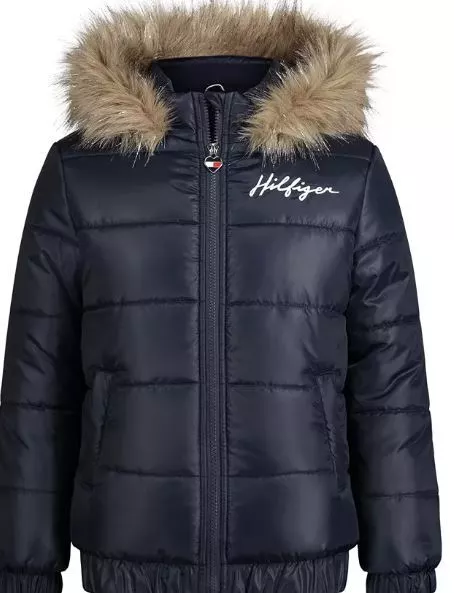 TOMMY HILFIGER Little Girls Navy Hooded Bomber Quilted Jacket, 6X