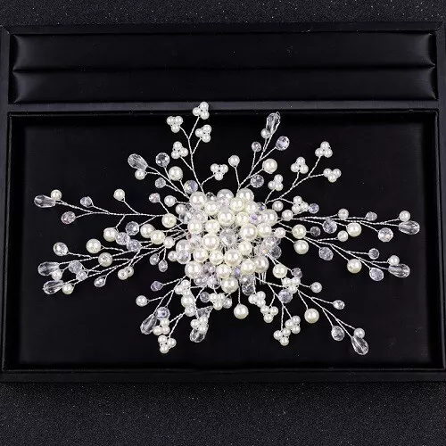 Bridal Diamante Crystal Pearl Wedding Clip Slide Headband Prom Flower Hair Comb