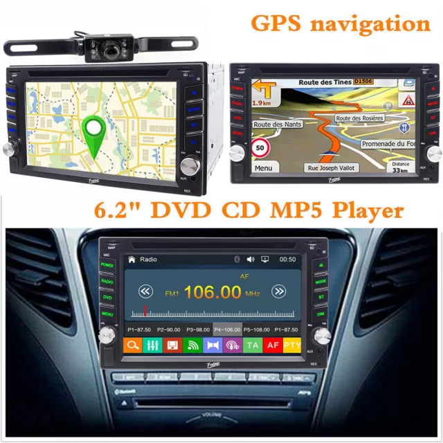 Car Player 6.2Inch Touch Screen 2-DIN In Dash Radio Bluetooth DVD CD Player GPS