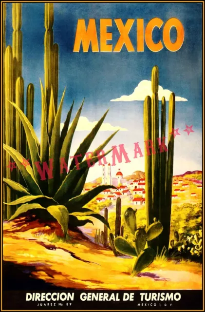 General Tourism Office Mexico 1950 Vintage Poster Print Retro Style Travel