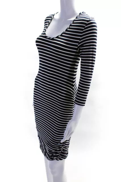 Ingrid & Isabel Women's Maternity 3/4 Sleeve Striped Ruched Dress Blue Size XS 2