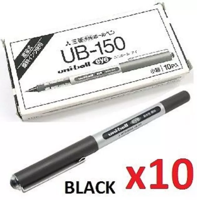 10x BLACK Uni-ball Eye Micro Pen Made in Japan UB-150 Uniball Mitsubishi 1 Box
